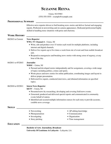 Professional News Reporter Resume Example | MyPerfectResume