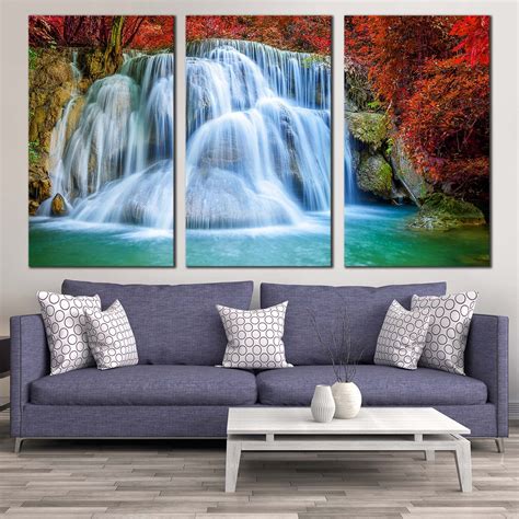 Thailand Waterfall Canvas Wall Art, Colorful Waterfall Scenery Canvas – Swallart