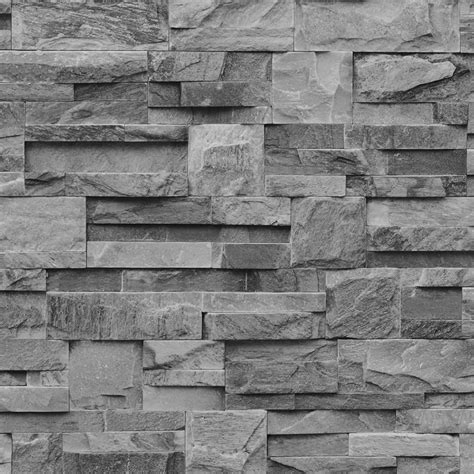 Muriva Bluff Slate Stone Block Brick Effect Wallpaper Grey J20409