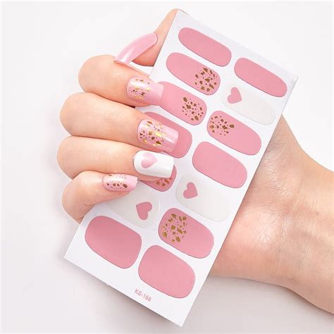 Sayuri 14 Tip Pink Heart Nail Stickers - Kikidi