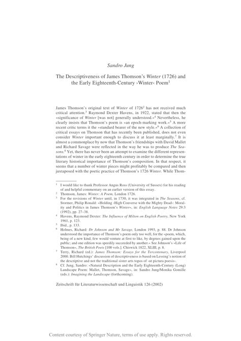 The Descriptiveness of James Thomson’s Winter (1726) and the Early Eighteenth-Century “Winter ...