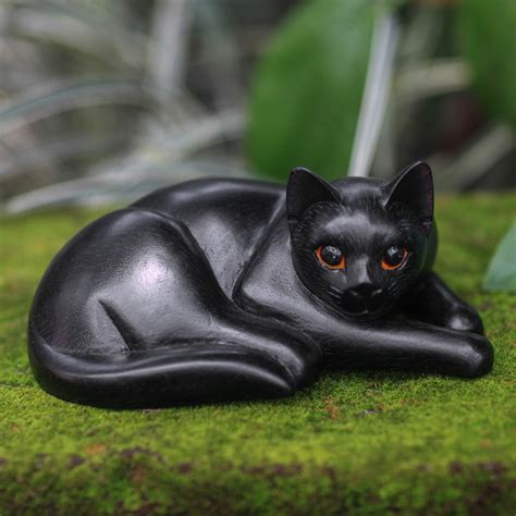 World Menagerie Somersall Artisan Carved Black Cat Wood Sculpture | Wayfair