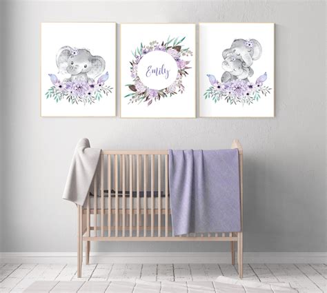 Purple teal nursery, Boho baby room, nursery wall art elephant, nursery ...