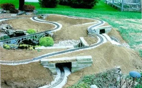 garden railways- shows a nice bit of construction detail | Garden railway, Garden railroad ...