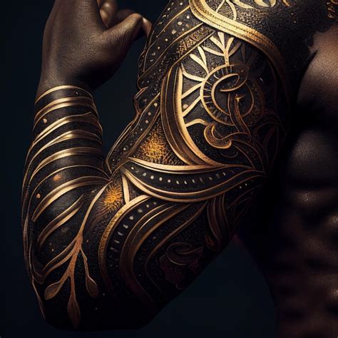 Premium Photo | Unusual beautiful golden tattoo on a darkskinned strong ...