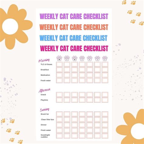 Cat Care Printable Checklist, Purple Pet Care Planner, Digital A4 PDF ...