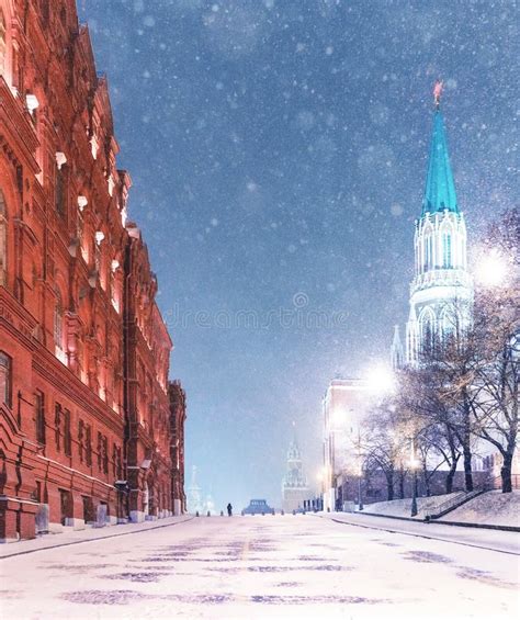 Snowy Winter Night in the Center of Moscow on the Red Square. Editorial ...