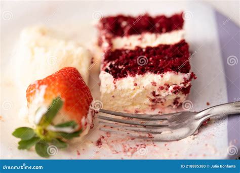 Red Velvet Cake. Slice of Cake Stock Photo - Image of birthday, strawberry: 218885380