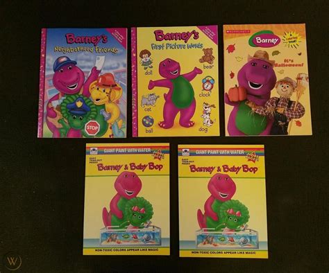 Barney & Baby Bop Coloring Books Lot Paint with Water First Words Golden Books | #1831522787