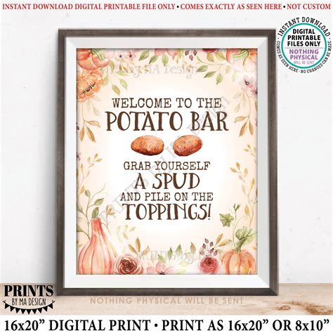 Potato Bar Sign, Autumn Watercolor Style PRINTABLE 8x10/16x20” Potato Sign, Fall Colors ...