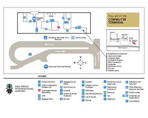 San Diego International Airport Commuter Terminal Map - 3225 N Harbor ...