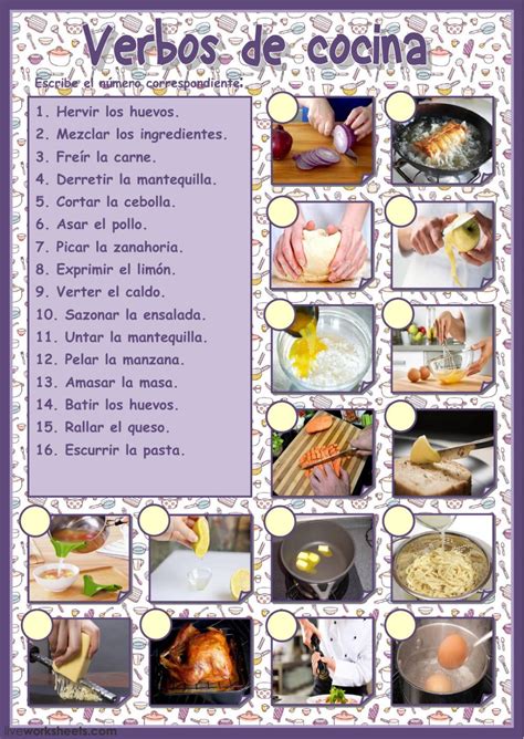 Verbos de cocina: Vocabulario de cocina worksheet | Cosas de ingles, Comida en español ...