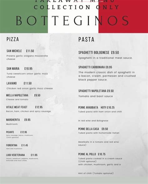 Menu at Bottegino's restaurant, Emersons Green, Emerson Way