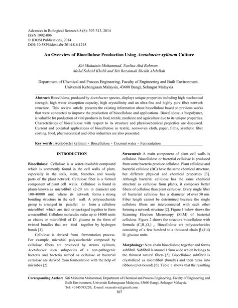 (PDF) An Overview of Biocellulose Production Using Acetobacter xylinum Culture