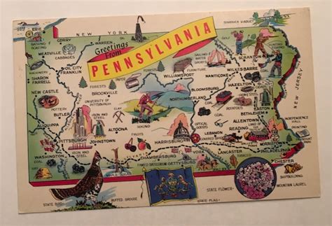 PENNSYLVANIA Map POSTCARD / Vintage Greetings From - Etsy