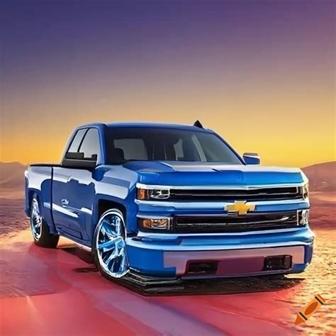 Blue lowered chevrolet silverado truck