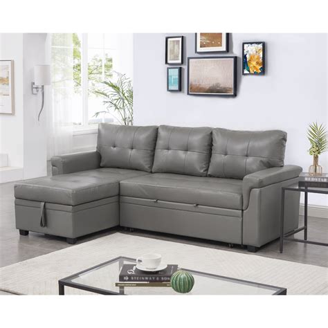 Laura Reversible Sleeper Sectional Sofa Storage Chaise by Naomi Home-Color:Gray,Fabric:Air ...