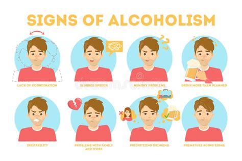 Alcohol Addiction Symptoms. Danger from Alcoholism Infographic Stock Vector - Illustration of ...