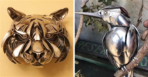 Artist Shapes Old Cutlery Into Magnificent Metal Sculptures Of Animals ...