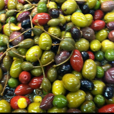 Seven olives salad Green Sicilian Black Greek Gaeta Red cerignola Green cerignola Calabrese Dry ...