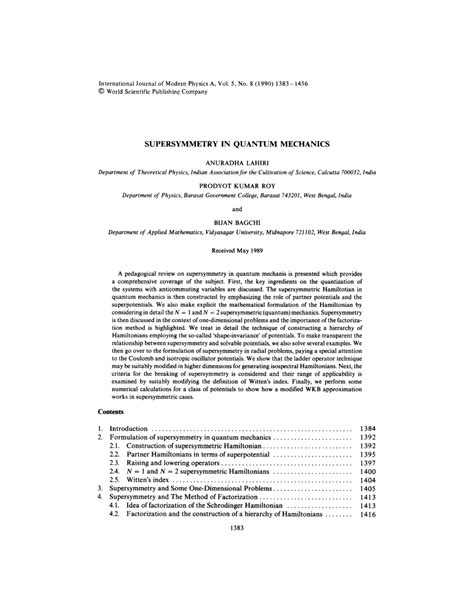 (PDF) Supersymmetry in Quantum Mechanics