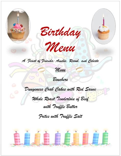 7 Free Sample Birthday Menu Templates - Printable Samples