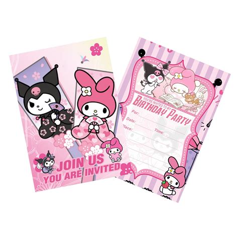 Buy Tuklye 16 Pack Kuromi and My Melody Birthday Invitation Cards, Cute ...