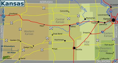 Large regions map of Kansas state. Kansas state large regions map ...