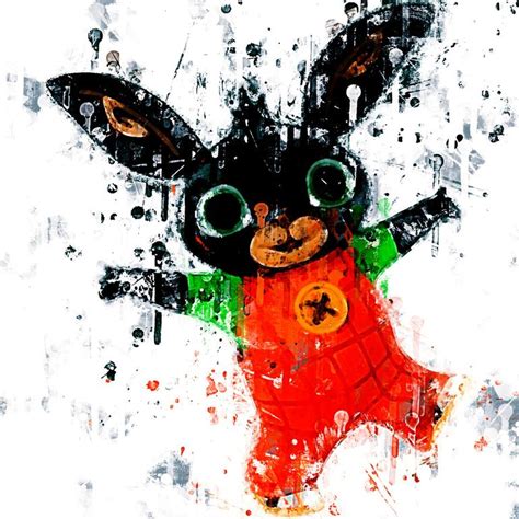 Cartoon Bing Bunny Dancing character painting watercolor colorful ink ...