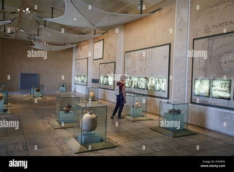 The museum at the entrance to Masada fortress on the edge of the Judean ...