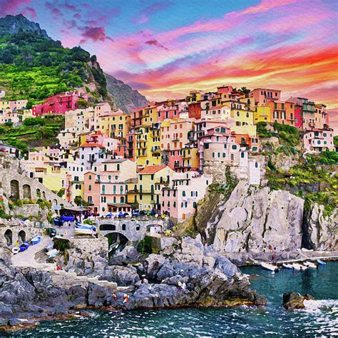 Manarola Sunset, Cinque Terre, Italy Painting by Safran Fine Art - Pixels