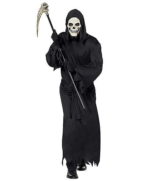 Grim Reaper Halloween Costume With Glowing Red Eyes For Kids, Scythe Included Toys Games ...