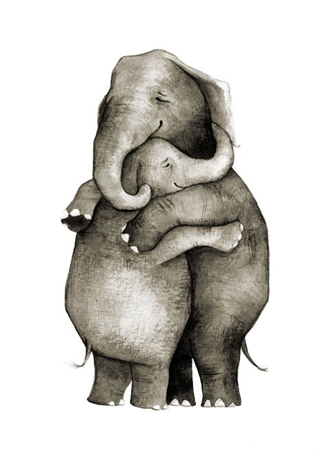 Elephant Hug Love Original Illustration Print | Etsy | Elephant ...