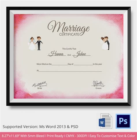 FREE 18+ Marriage Certificate Samples & Templates In WORD, PSD