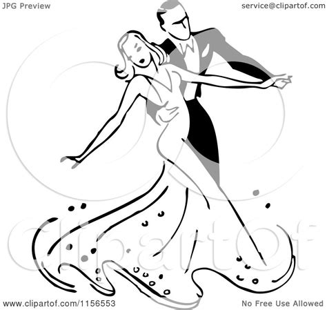 Clipart of a Black and White Retro Couple Ballroom Dancing 2 - Royalty ...