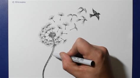 How to Draw a Dandelion Blowing in the Wind / Morphing into Birds - YouTube