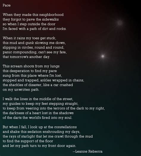 "Pace," lyrics to an as of yet unwritten song about trying to find your pace in this life. Read ...