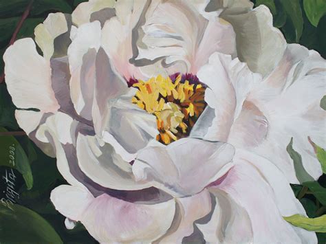 "White peony blossom" - Original acrylic painting on canvas, 60x80cm. By Brigita Ektermane ...