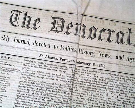 1859 Old Newspaper ST. ALBANS VT Franklin County Vermont Pre Civil War ...