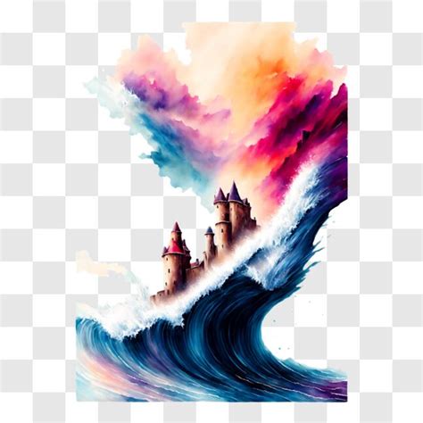 Download Castle in the Ocean Wave - Colorful Painting PNG Online ...