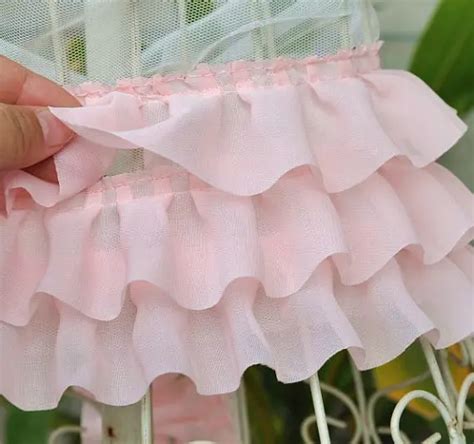 pink ruffled trim, ruffled lace fabric, chiffon ruffled lace trim, baby skirt, weddin decors ...