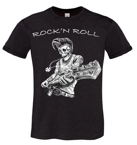 2019 New Mens T Shirts TSHIRT ROCK N ROLL SKULL ROCKABILLY Print Round ...