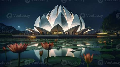 Night view of Lotus Temple. Generative AI 32976268 Stock Photo at Vecteezy