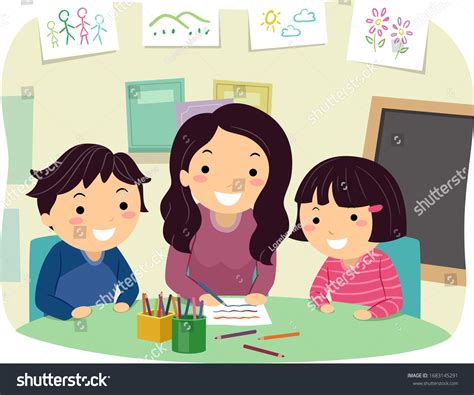 Illustration Stickman Kids Their Mother Brainstorming: vetor stock ...