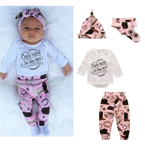 New 4Pcs Cute Baby Girl Clothes New Born Gift Long Sleeve Romper Sets ...