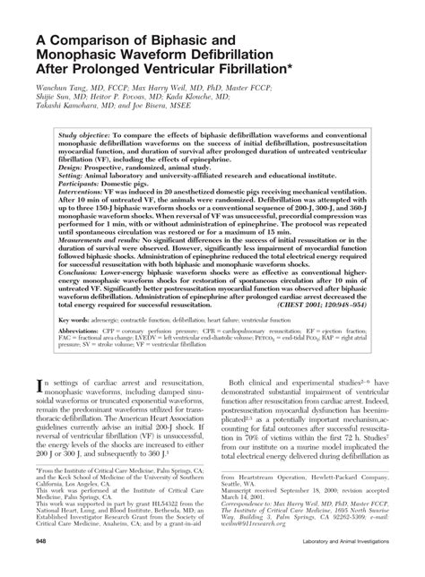 (PDF) A Comparison of Biphasic and Monophasic Waveform Defibrillation ...