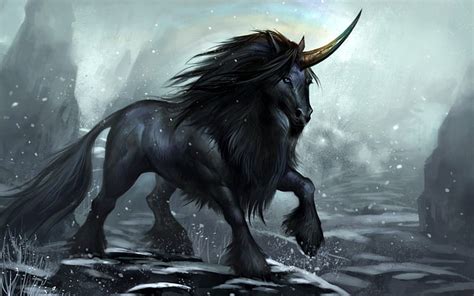 Black mountain unicorn, art, fantasy, unicorn, black, horse, sandara, HD wallpaper | Peakpx