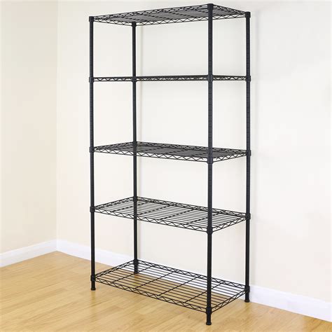 5 Tier Black Metal Storage Rack/Shelving Wire Shelf Kitchen/Office Unit 150cm | eBay