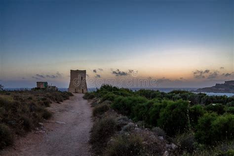 Ghajn Tuffieha Tower in Golden Bay at Sunset - Malta Stock Photo - Image of malta, destination ...