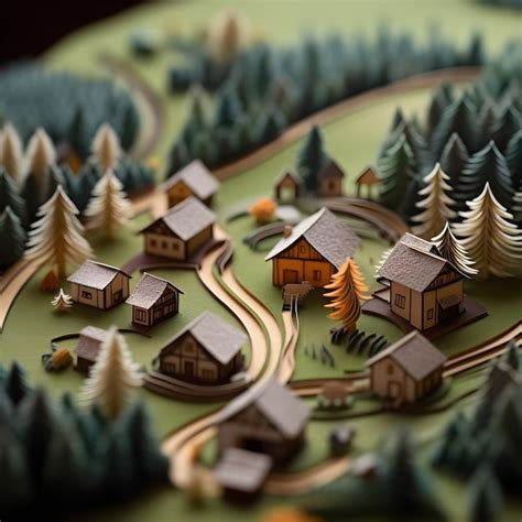 Premium Photo | A model of a small village with a forest and a house on the front.